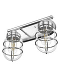 Starklake 2 Light Chrome Vanity Light With Dimmable Glass Cage for Bedroom Kitchen Foyer and Bathroom, modern caged style, steel and glass