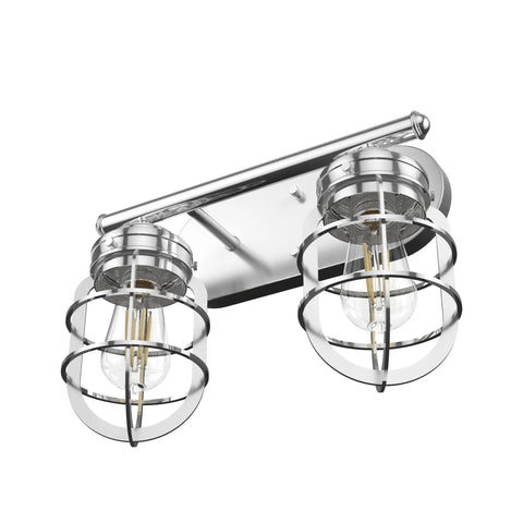 Starklake 2 Light Chrome Vanity Light With Dimmable Glass Cage for Bedroom Kitchen Foyer and Bathroom, modern caged style, steel and glass