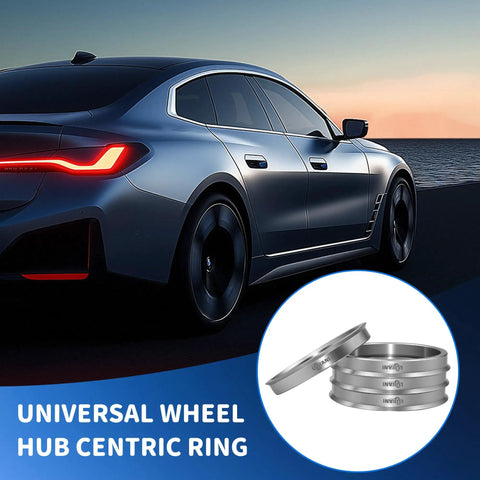Tough As Nails Hub Centric Rings Fit Sweet Rides With 73.1 Mm Outer And 64.1 Mm Inner Centerbore shown on a car against sunset.