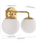 Gold Finish 15 Inch Globe Wall Sconce Vanity Light With White Frosted Glass Shade For Bathroom, Modern Midcentury Parisian Bistro Vibe, LED Bulb Included