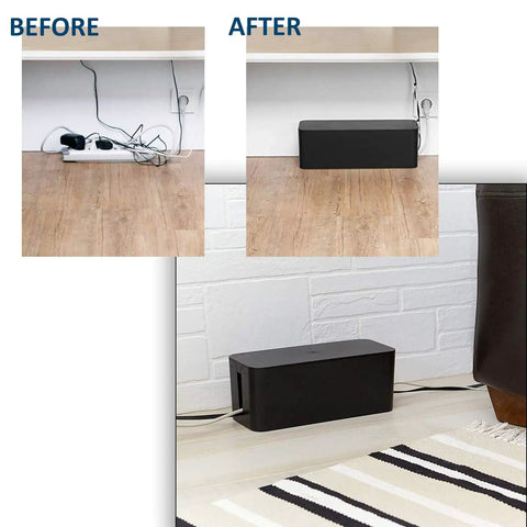 Image showing 'Before' and 'After' of Two Pack Cable Management Box Set With 148 Piece Organizer Kit Safe ABS Material.