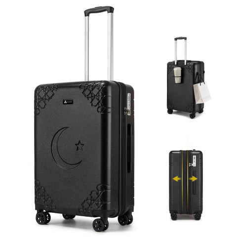 Expandable 20 Inch Carry On Luggage With Shock Absorbing Braking Spinner Wheels, Moon And Star Design Tough As Nails Shell With TSA Lock