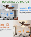 32 Inch Ceiling Fan With Remote And Dimmable Light For Indoor And Outdoor Use, 6 Speed DC Motor, Reversible Summer-Winter Modes