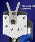 Close-up of Beachtiful Electric Flaring Tool Kit showing LED lighting and flaring head for 1/4-3/4 inch HVAC pipes.