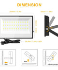 Ultra Bright 120W Outdoor LED Flood Lights Heavy Duty 12000 Lumens Plug In Work Light Daylight White IP66 Waterproof shown with dimensions