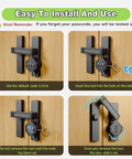 Installation process for Keyless Barn Door Lock With Three Digit Password, Flip Latch For 90 And 180 Degree Sliding Doors, Black Finish.