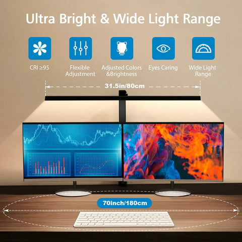 Boss Grade Task Lamp Desk With Clamp For Home Office, 31.5 Inch LED Light Bar, CRI 95 Plus Eye Caring, Color Adjustable 2700K To 6500K, Stepless Dimming With Memory Function, 1200 Lumen Workbench Lighting