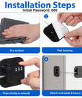 Installation steps for Kid Safe Fridge Lock With Keyless Combination, Heavy Duty Refrigerator Door Lock, applying adhesive mount.