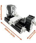 60W Mini Bench Electric Lathe Machine 12000 RPM All Metal Woodworking Tool for Turning Wood Acrylic Soft Metal Craft DIY Project Science Teaching Model High Performance Precision Motor Home Workshop Essential with measurements.