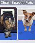 Pro Heavy Duty Sticky Rubber Tacky Mats 24 By 36 Inches Blue Floor Mats For Workshops And Garages Snag Dust And Grime Like A Champ 300 Sheets Industrial Bulk Deal, featuring a cat exiting through a pet door and a dog on a blue mat.