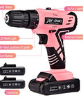 Pink 21V Cordless Drill Driver Set With Three Eighth Inch Keyless Chuck Two 1.5Ah Batteries And Charger Variable Speed 0 To 1350 RPM DIY Home Projects And Everyday Quick Fixes