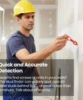 Man using 2 Pack Magnetic Stud Finder With Crazy 27 Lbs Pull Power Detects Nails Screws And Metal Through Drywall Up To Five Eighths Inch Wood