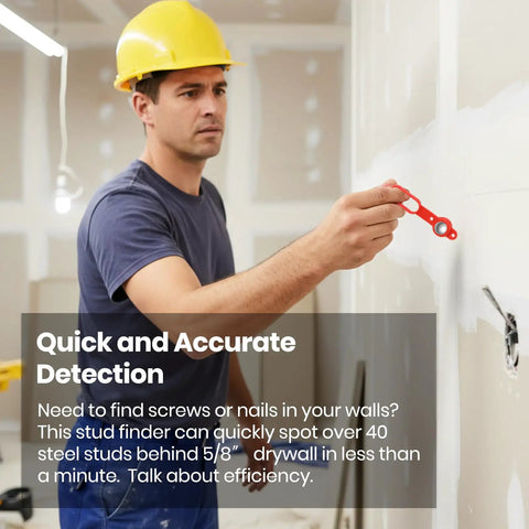 Man using 2 Pack Magnetic Stud Finder With Crazy 27 Lbs Pull Power Detects Nails Screws And Metal Through Drywall Up To Five Eighths Inch Wood
