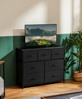 7 Fabric Drawer Storage Organizer Chest With Vertical Dresser Design For Bedroom Or Living Room, in sleek black finish