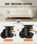Heavy Duty 4Pc Swivel Caster Wheels Featuring Slick Rubber Pads Adjustable Height Leveling Bolts for smooth 360° rotation.