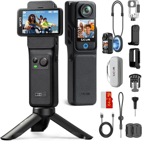 4K Vlog Cam With 64GB Memory, 154 Degree Wide Angle Lens, 6 Axis Stabilizer, 30M Waterproof Body, 2.29 Inch Touch Screen, Black