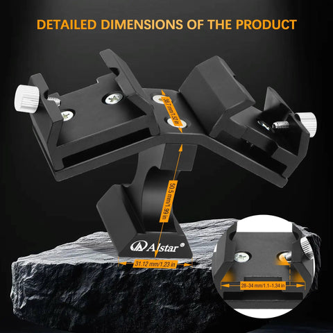 Dual Finder Scope Mount Bracket for Telescopes Aluminum with Two Base Plates and Vixen Synta Compatibility, detailed dimensions.