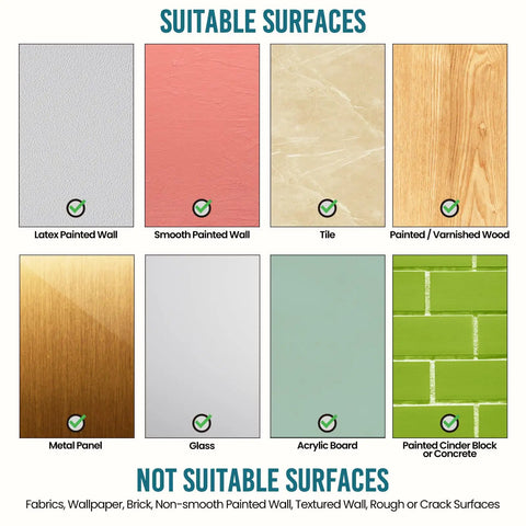 Adhesive Double Hooks For Hanging With Four Coat Hooks And Six Strips No Tools Required Removable Large Wall Hanger surface suitability chart