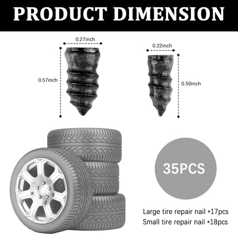 35 Piece Tire Plug Kit With Screwdriver For Fast Flat Tire Repair Self Service Puncture Nails Kit For Car Motorcycle Truck Durable On Road Rescue Ready Now product dimensions and components