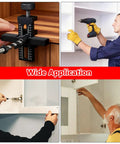 2-In-1 Cabinet Door Installation Jig Kit With Adjustable Metal Mounting Jig in use for cabinet door alignment and drilling.