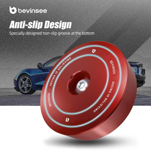 Red aluminum jack pad with anti-slip grooves, designed for Corvette C5 C6 C7 Z06 ZR1 C8, built tough for stable support.