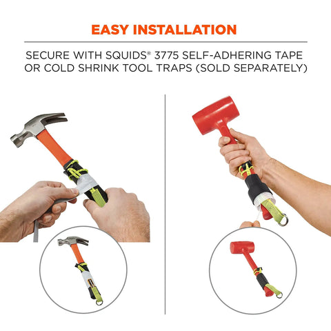 Squids 3703 Tool Tail Attachment With Loop End For Secure Tool Attachment Standard Length 15 Lb Lime Pack Of 3 Elastic Tool Tails With Tubular Nylon Webbing Locking Barrel Clamp And Enclosed O Ring For Retrofit Attachments