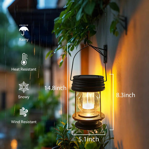 Outdoor Solar Lanterns 2 Pack Hanging Lights For Garden Pathway Patio Waterproof Vintage Bronze Design rain resistant