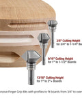 Top Notch Carbide Tipped V Groove Finger Grip Router Bit One Half Inch Shank for Thick Cutting Boards and Serving Trays, 3 bits shown.