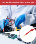 Engineer using 30Pcs Silicone Banana Plug Test Leads Kit with Stackable 4mm Plugs for multimeter diagnostics on circuit board.