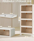 Four Tier Stackable Plastic Storage Bins With Lids And Wheels Folding Storage Boxes 92 Qt Total Capacity shown with dimensions