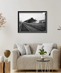 Three Heritage Union Station Train Shed Wall Art Prints Set For Office Decor, classic black frame with vintage train shed.