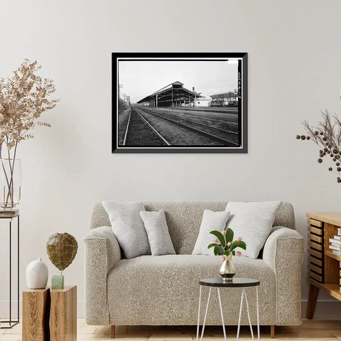 Three Heritage Union Station Train Shed Wall Art Prints Set For Office Decor, classic black frame with vintage train shed.