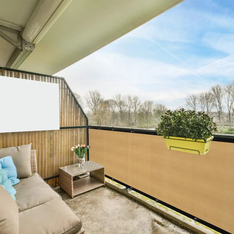 3 Ft By 50 Ft Privacy Fence Screen Built Tough Mesh Shade Cover For Outdoor Yard Garden Backyard Breathable HDPE Material installed on balcony