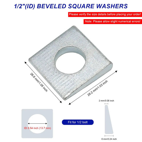 10 Pack 1/2 Inch Beveled Square Washers Steel Wedge Fasteners Level Your Build With Zero Slip Secure Anchor hardware, 1/2" fit