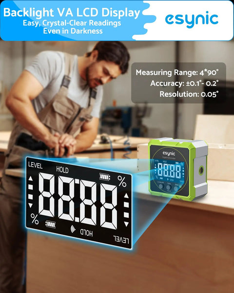 Heavy Duty Digital Angle Finder With Waterproof Magnetic Inclinometer And Type C Fast Charge For Built Tough Construction Projects And Hvac Fixes On The Fly Featuring Crisp Lcd Screen showing a digital level with LCD readout.