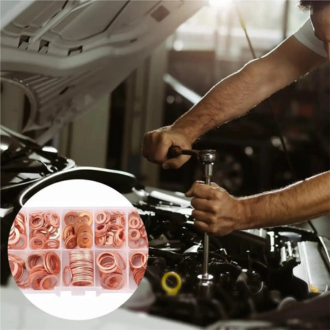 Heavy Duty Copper Washer Set 50 To 200 Pcs Gasket Kit M4 To M14 For Sump Plugs And Automotive Repairs Heat Resistant Copper Ring Seals Universal Fit And Durable Copper Washers in engine repair