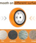 Heavy Duty 6 Inch Caster Wheels Replacement Kit featuring smooth orange polyurethane wheel for various surfaces like tile and carpet.