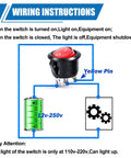 Lighted Round Rocker Switch For Household Appliances, 110 120V AC, SPST On Off, 3 Pin, Red Indicator Light, Built Tough 6A At 250V 10A At 125V, Durable Nylon PA66 Body, Illuminated Boat Toggle Power Switch wiring diagram with yellow pin and 12v-250v