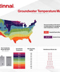 Rinnai Groundwater Temperature Map showing average groundwater temperatures across the US for tankless water heater use.