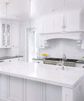 Modern kitchen with Matte White Easy Peel And Stick Wallpaper For Kitchen Cabinets And Countertops Durable Self Adhesive Vinyl.