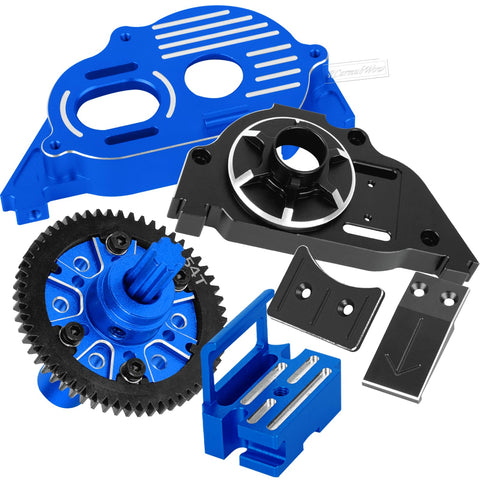 RC Gearbox Slipper Clutch Upgrade Kit With 54T Spur Gear And Transmission Cover For One Tenth Kraton Outcast Four S V2 One Tenth Senton Vortechs 223S V4 And One Eighth Typhon 223S V4 Includes 54T Gear With 20T And 21T Pinions Navy Blue parts display