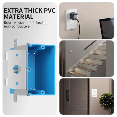 Collage of blue Six Pack One Gang PVC Electrical Box For Switches And Outlets in home settings