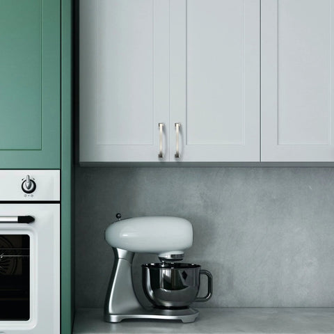 10 Pack 5 Inch Cabinet Handles Brushed Satin Nickel Center To Center 128mm Pulls For Cabinets installed on white kitchen cabinets