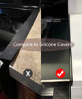 Comparison of Stove Gap Cover 2 Pack Aluminum Kitchen Gap Filler against silicone cover on cooktop edges, black, easy to install.