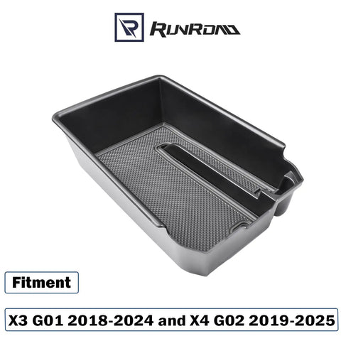 BMW X3 G01 2018-2024 and X4 G02 2019-2025 center console organizer tray armrest insert storage box in black