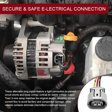 Alternator Pigtail Kit 3 Pin 3 Wire Plug Wiring Harness Connector Plug And Play Automotive Pigtail Replacement installed view