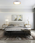 Modern bedroom with LED Flush Mount Ceiling Light 3000K Warm White, 2110 Lumens, 30W 16.5 Inch Round, illuminating the room.