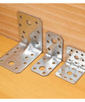 Image of Heavy Duty L Shaped Shelf Brackets for Furniture and Shelves, galvanized iron rust resistant, three size options, 90 degree corner.