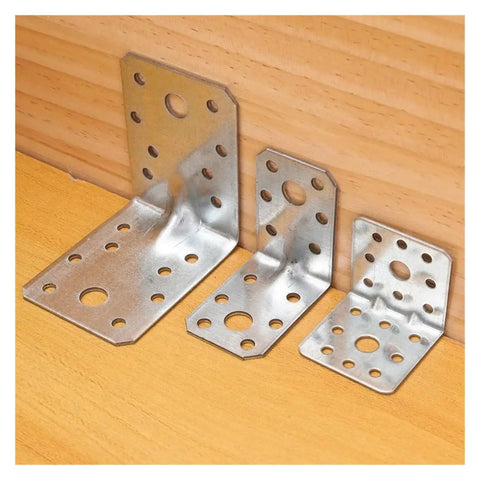 Image of Heavy Duty L Shaped Shelf Brackets for Furniture and Shelves, galvanized iron rust resistant, three size options, 90 degree corner.