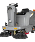 Top Shelf Ride On Floor Sweeper Kicking Dust At 92000 Sq Ft Per Hour, 51 inch broom, gray, designed for fast warehouse floor cleanup.